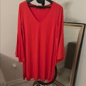 LOFT Red Bell Sleeve Tunic Blouse